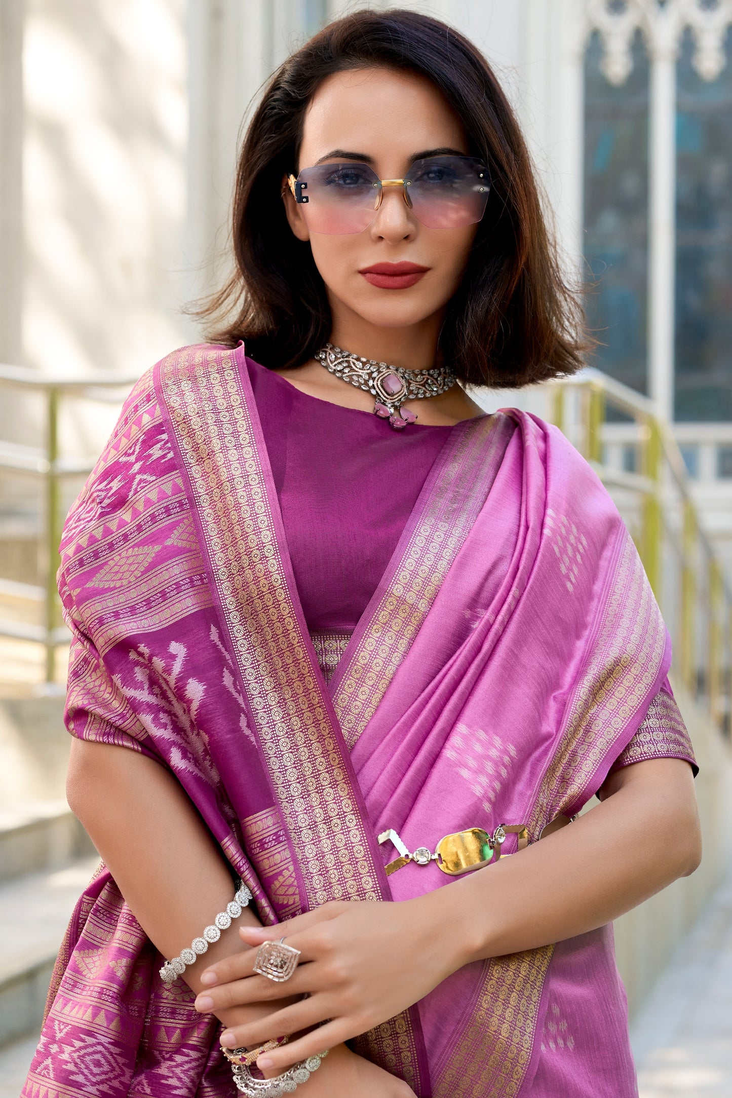 Purple Woven Rayon Silk Saree-ZB133846_4_SareeButa.com