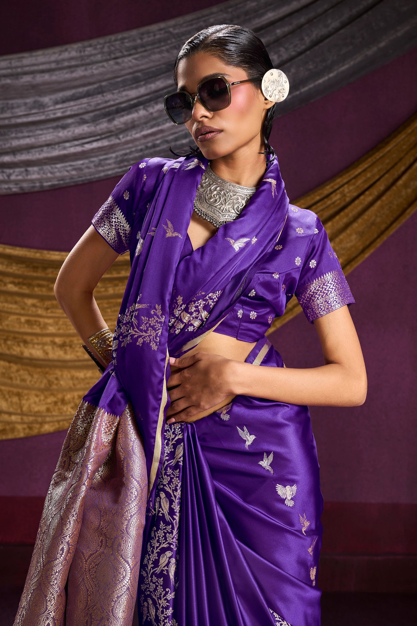 Purple Woven Satin Silk Saree-SAR12329_2_SareeButa.com