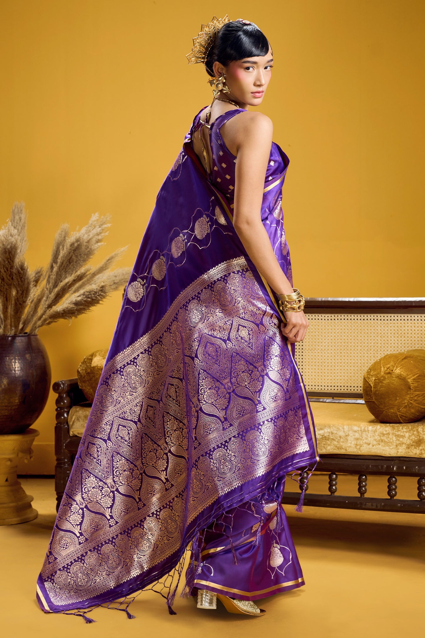 Purple Woven Satin Silk Saree-SAR12369_3_SareeButa.com
