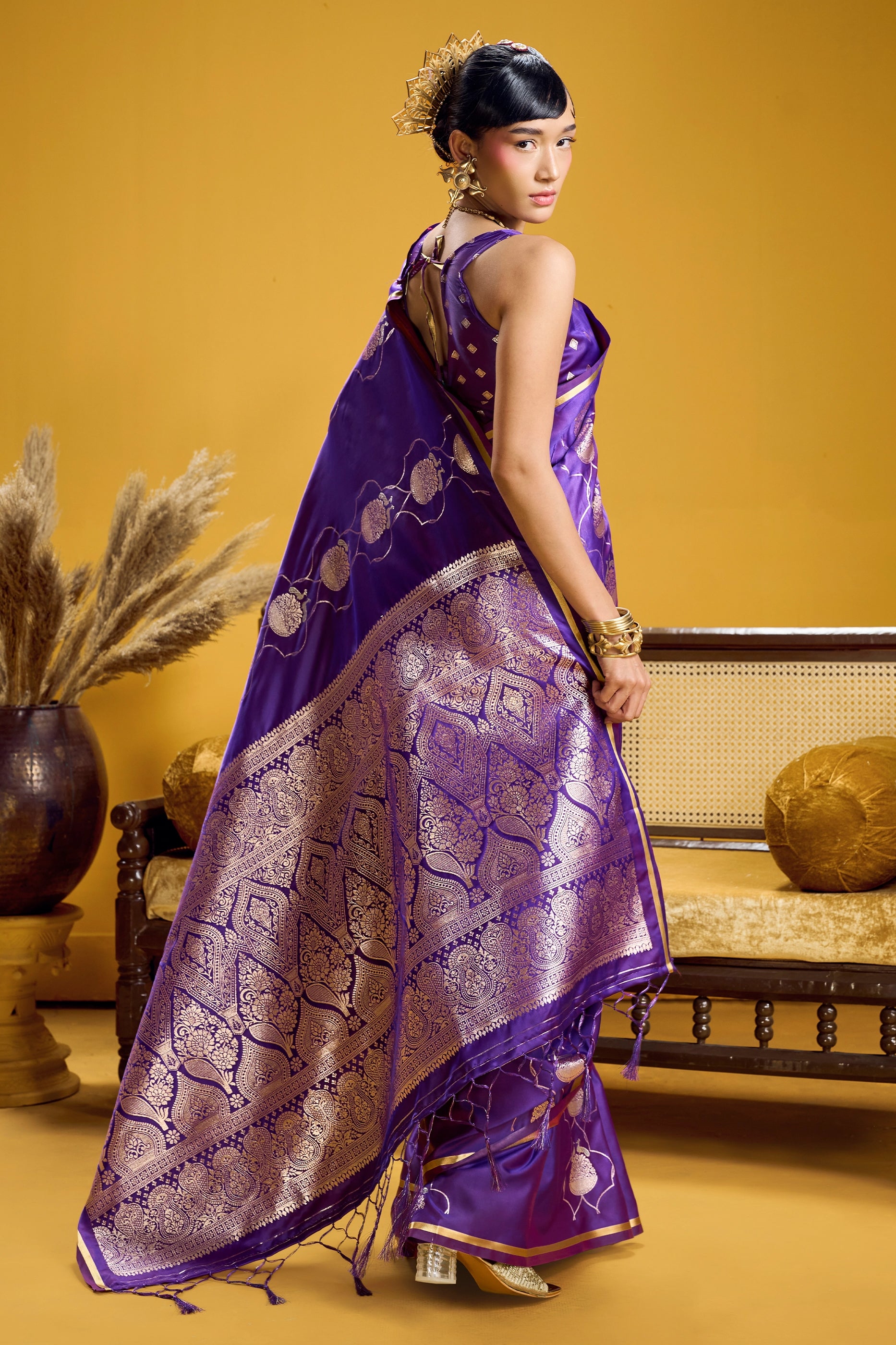 Purple Woven Satin Silk Saree-SAR12369_3_SareeButa.com