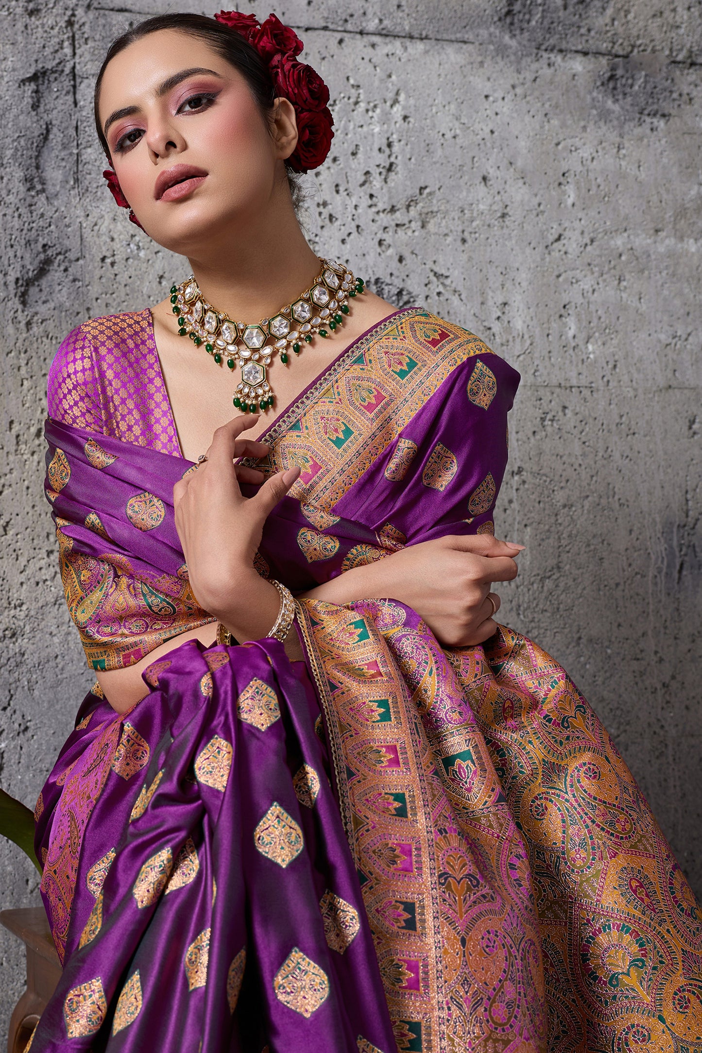 Purple Woven Satin Silk Saree-SAR12541_3_SareeButa.com