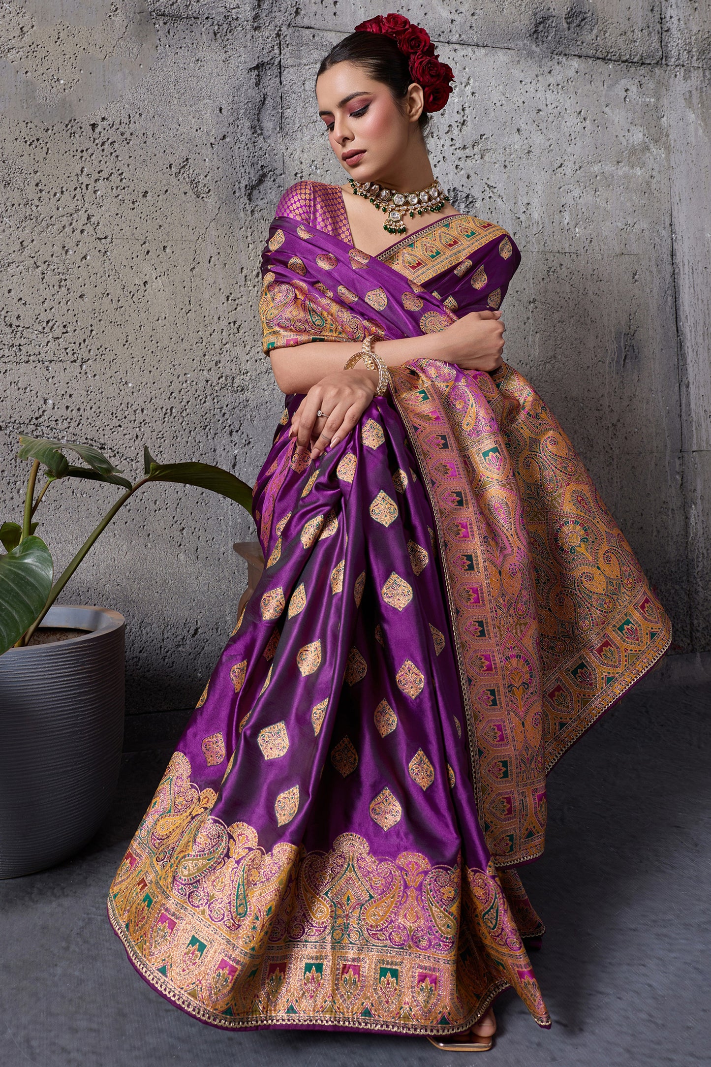 Purple Woven Satin Silk Saree-SAR12541_4_SareeButa.com