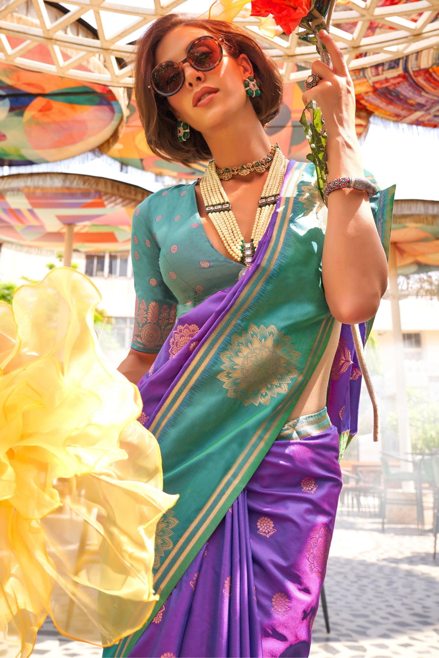 Purple Woven Silk Saree-ZB132674_3