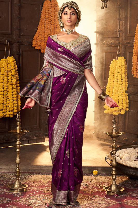 Purple Woven Silk Saree With Lace Border-ZB134636_1_SareeButa.com