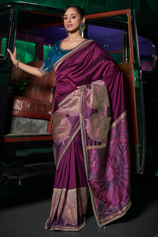 Purple Woven Silk Saree With Lace Border-ZB134667_1_SareeButa.com