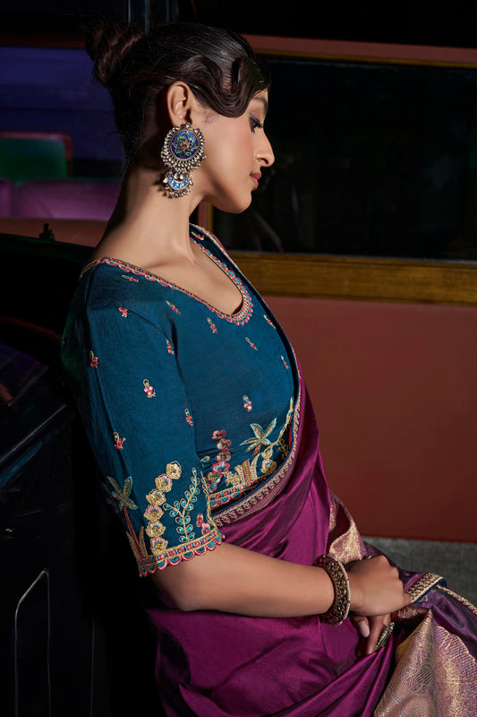 Purple Woven Silk Saree With Lace Border-ZB134667_2_SareeButa.com