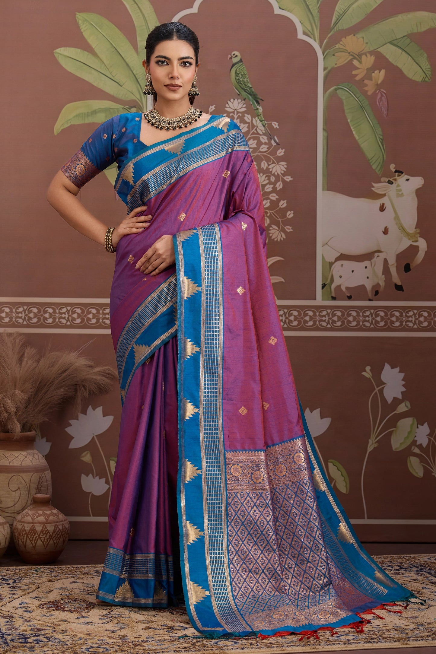 Purple Woven Tussar Silk Saree-SAR11207_1_SareeButa.com