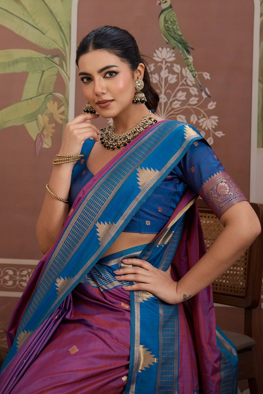 Purple Woven Tussar Silk Saree-SAR11207_2_SareeButa.com