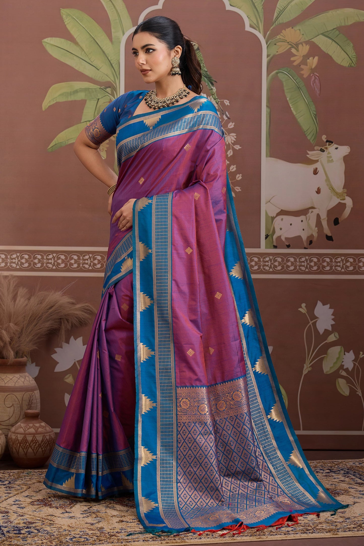 Purple Woven Tussar Silk Saree-SAR11207_4_SareeButa.com