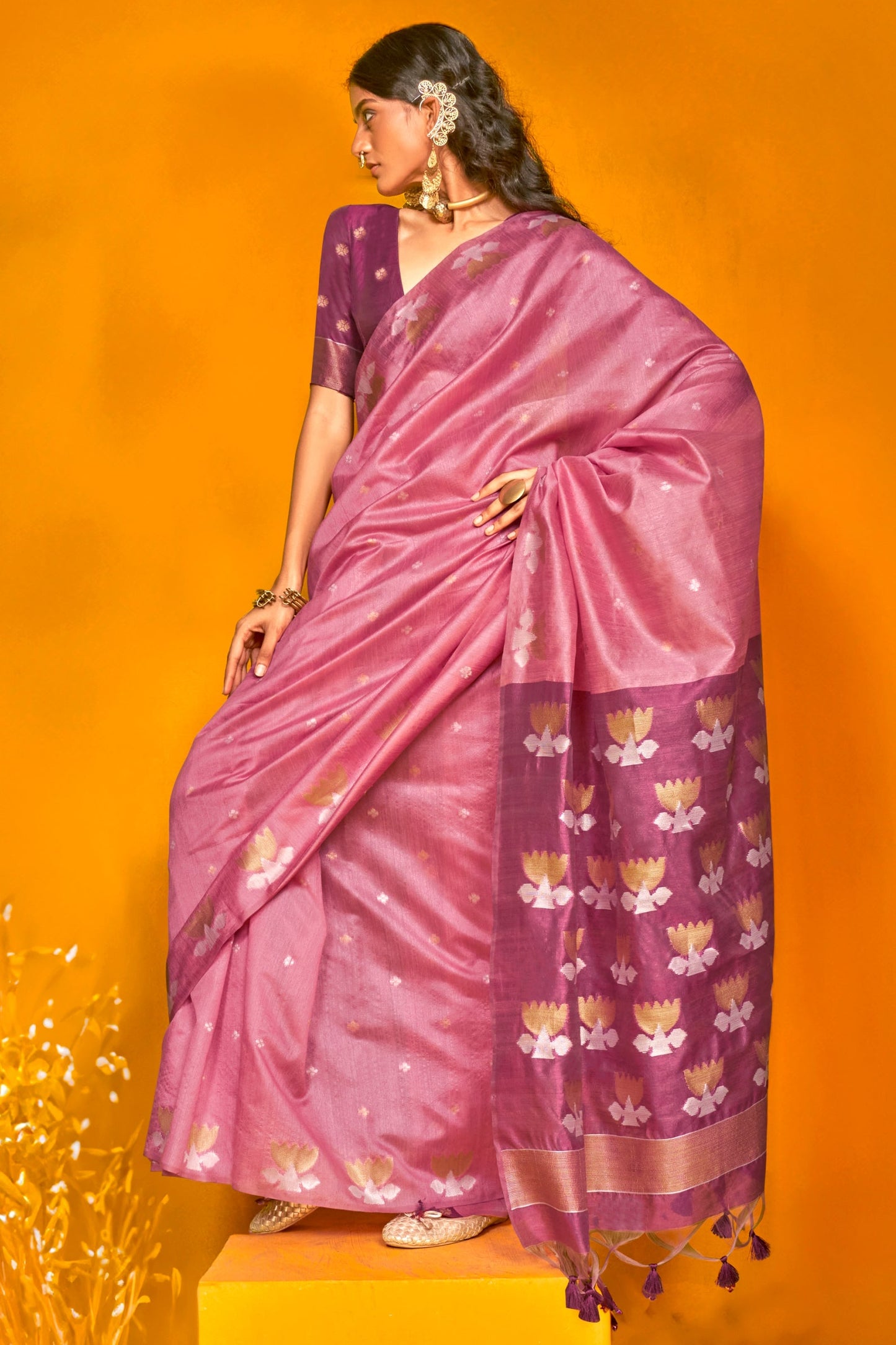 Purple Woven Tussar Silk Saree-ZB133743_1_SareeButa.com