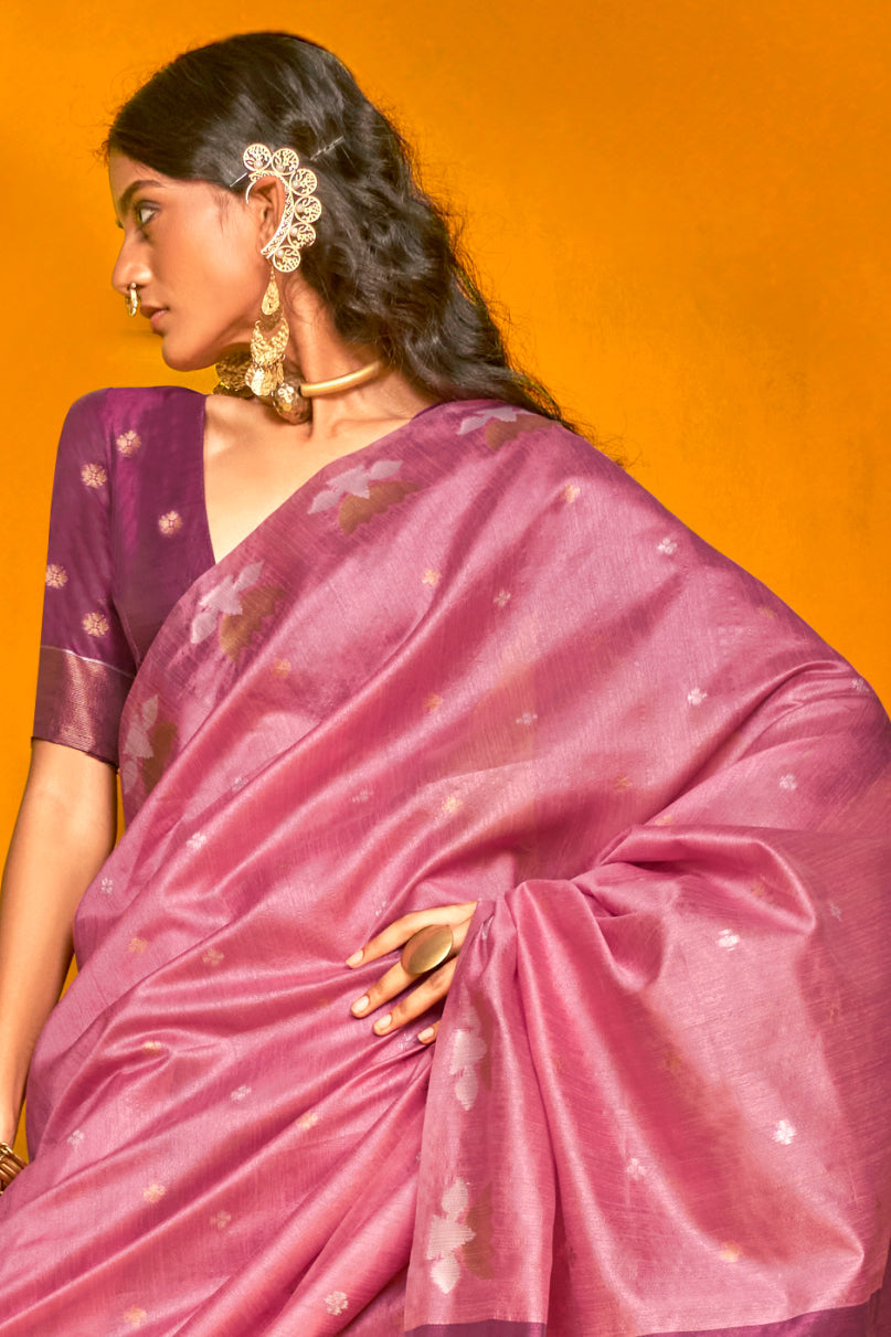 Purple Woven Tussar Silk Saree-ZB133743_2_SareeButa.com