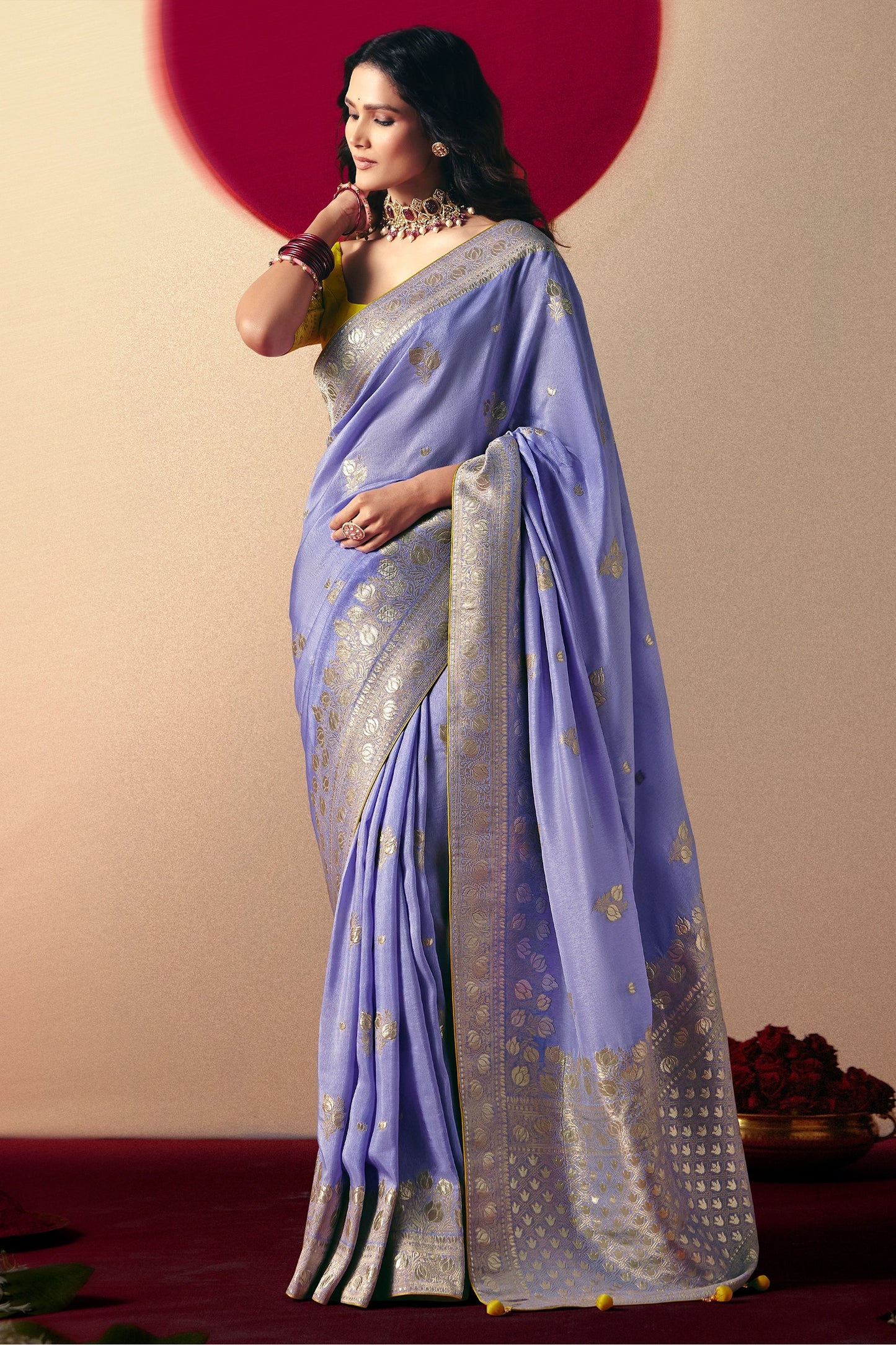 Purple Woven Viscose Silk Saree With Brocade Blouse-SAR10255_1_SareeButa.com