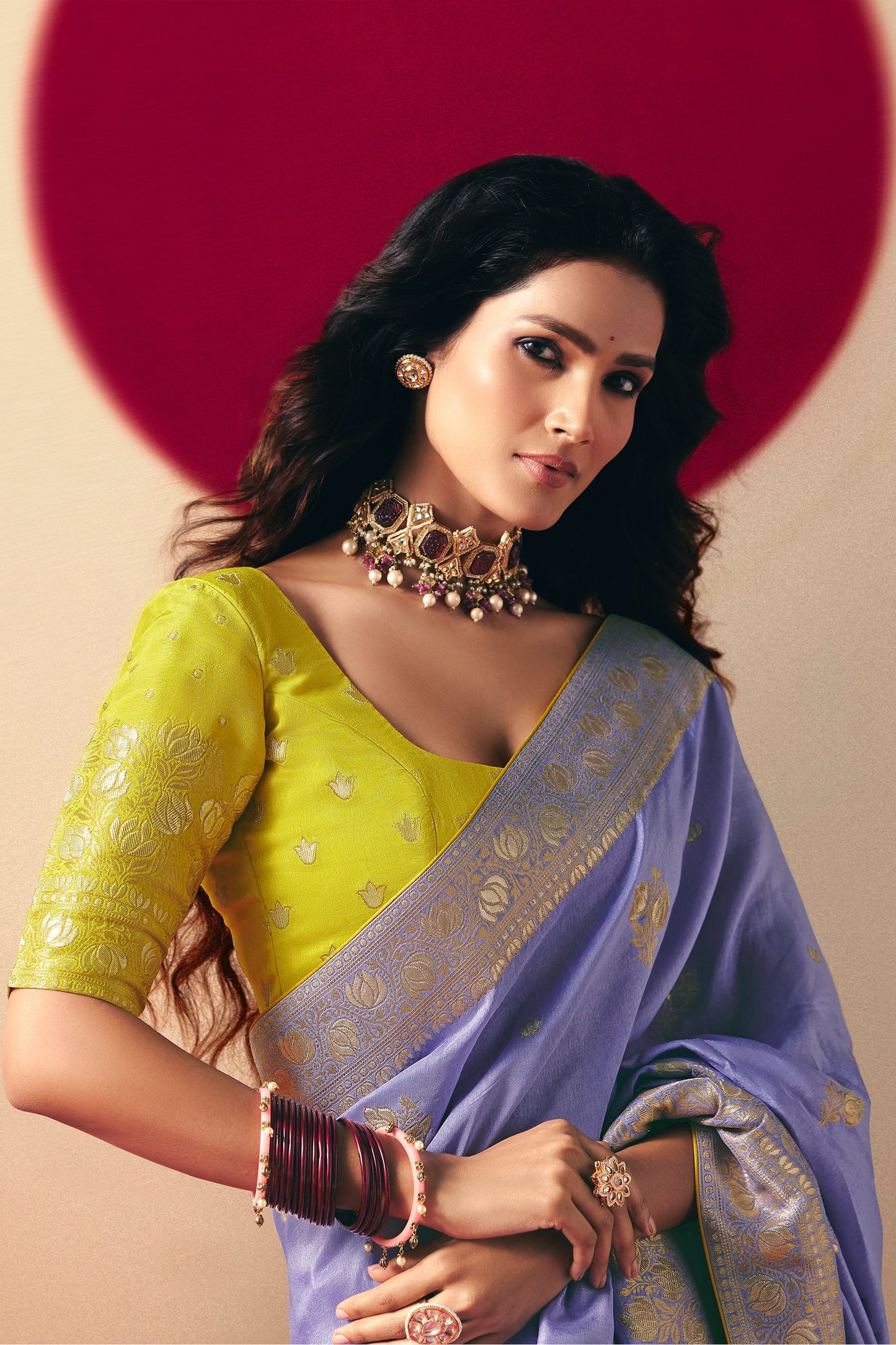 Purple Woven Viscose Silk Saree With Brocade Blouse-SAR10255_3_SareeButa.com