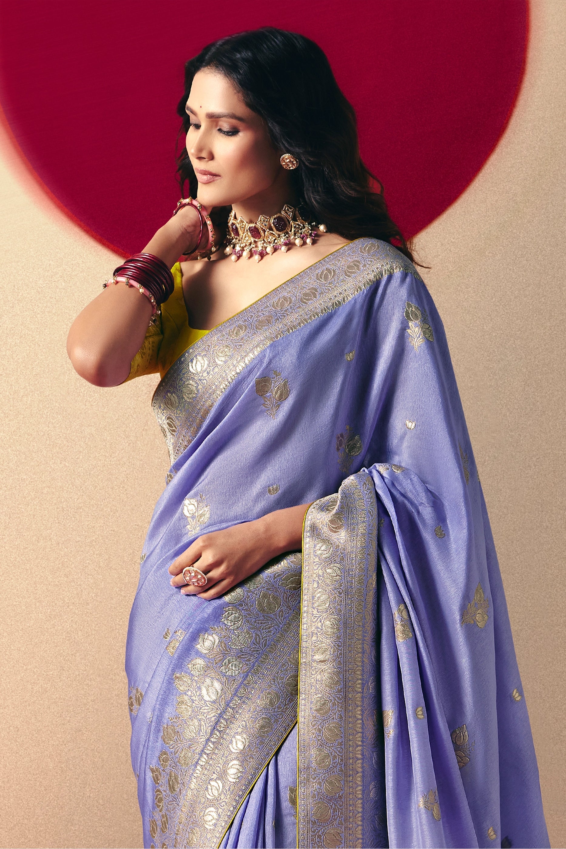 Purple Woven Viscose Silk Saree With Brocade Blouse-SAR10255_5_SareeButa.com