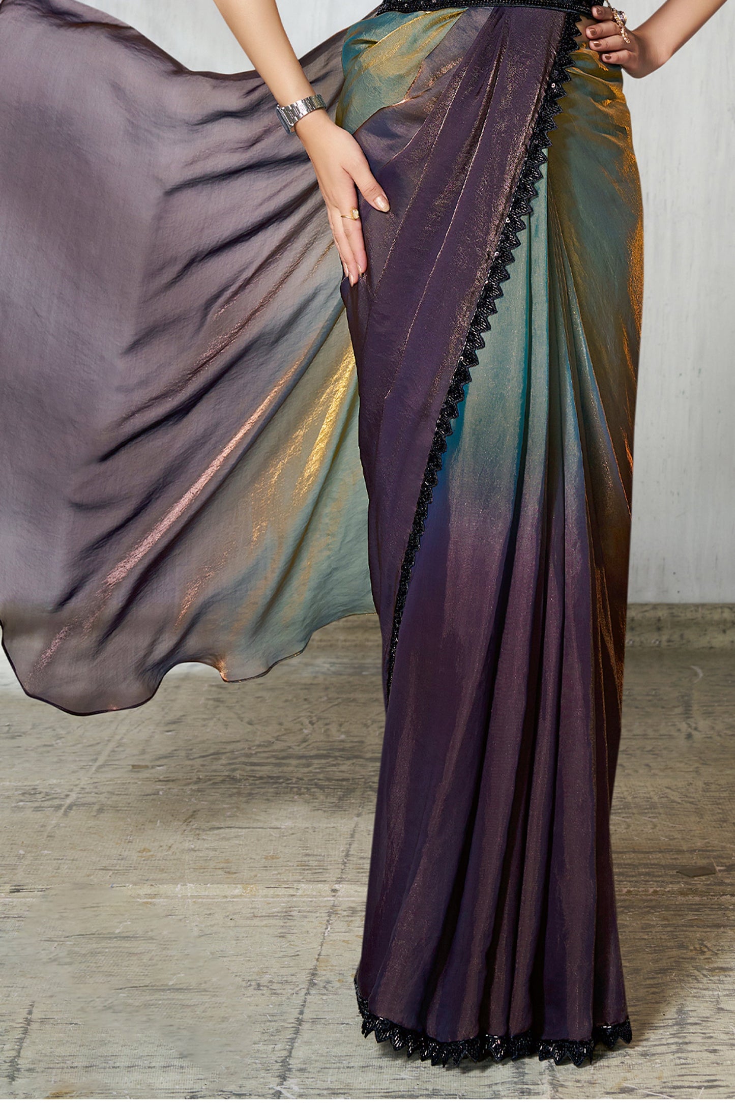 Purple and Green Satin Silk Readymade Saree-SAR11130_4_SareeButa.com