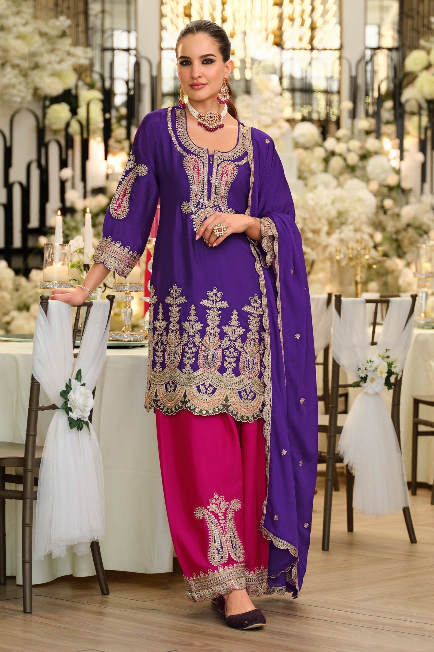 Purple and Pink Readymade Embroidered Chinon Suit-SAR11674_1_SareeButa.com