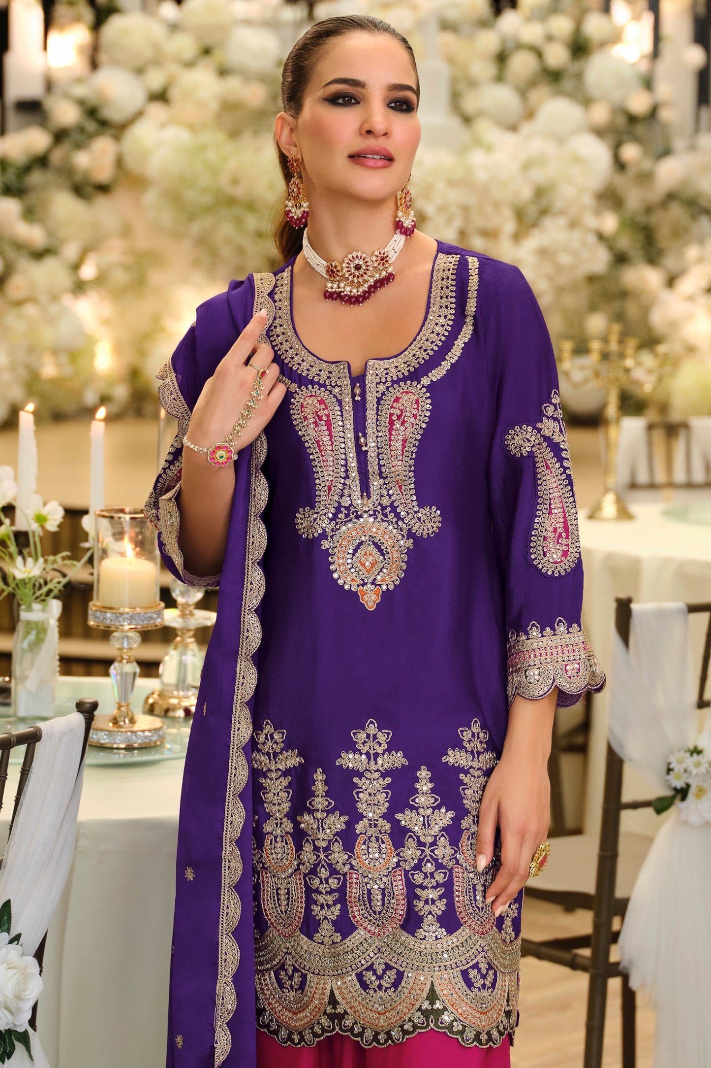 Purple and Pink Readymade Embroidered Chinon Suit-SAR11674_2_SareeButa.com