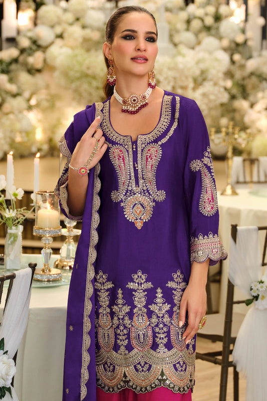 Purple and Pink Readymade Embroidered Chinon Suit-SAR11674_2_SareeButa.com