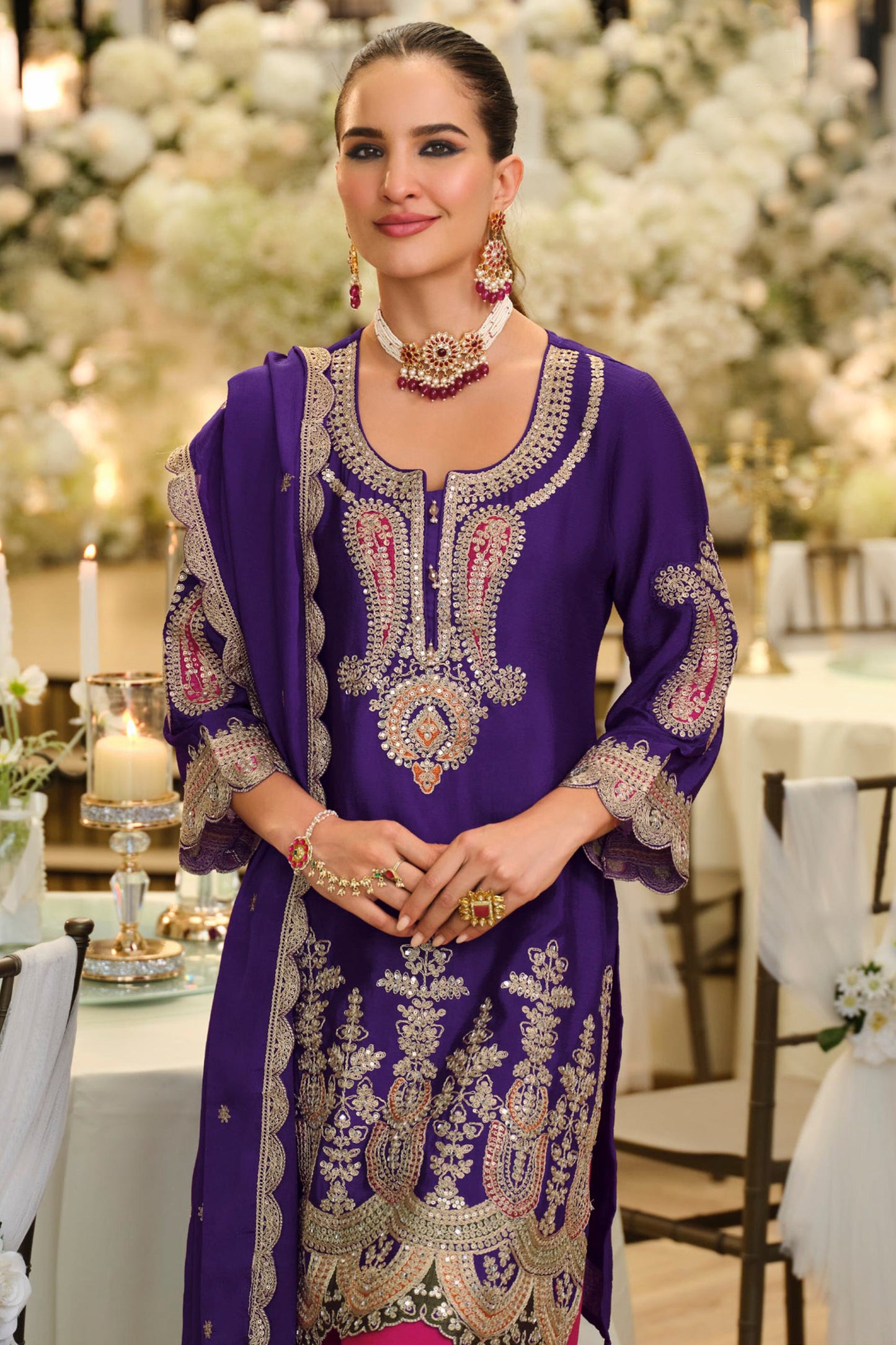 Purple and Pink Readymade Embroidered Chinon Suit-SAR11674_3_SareeButa.com