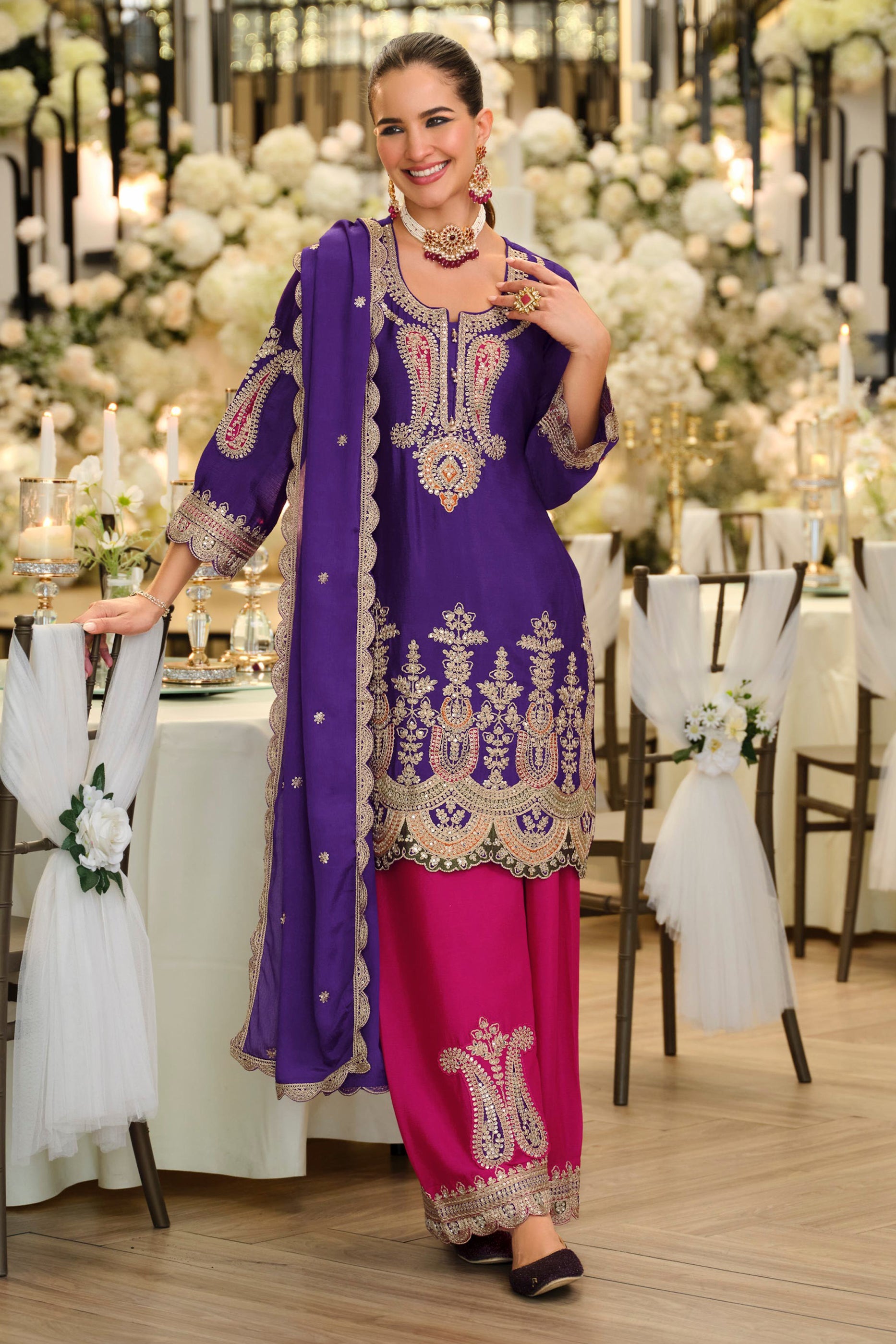 Purple and Pink Readymade Embroidered Chinon Suit-SAR11674_4_SareeButa.com