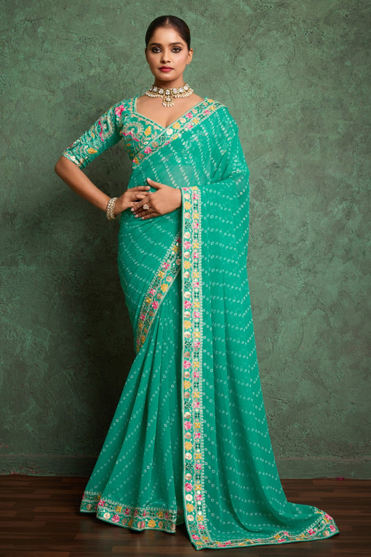Rama Blue Embroidered Georgette Bandhani Saree-ZB134791_1_SareeButa.com