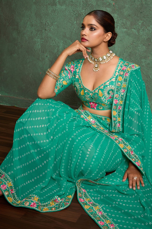 Rama Blue Embroidered Georgette Bandhani Saree-ZB134791_2_SareeButa.com