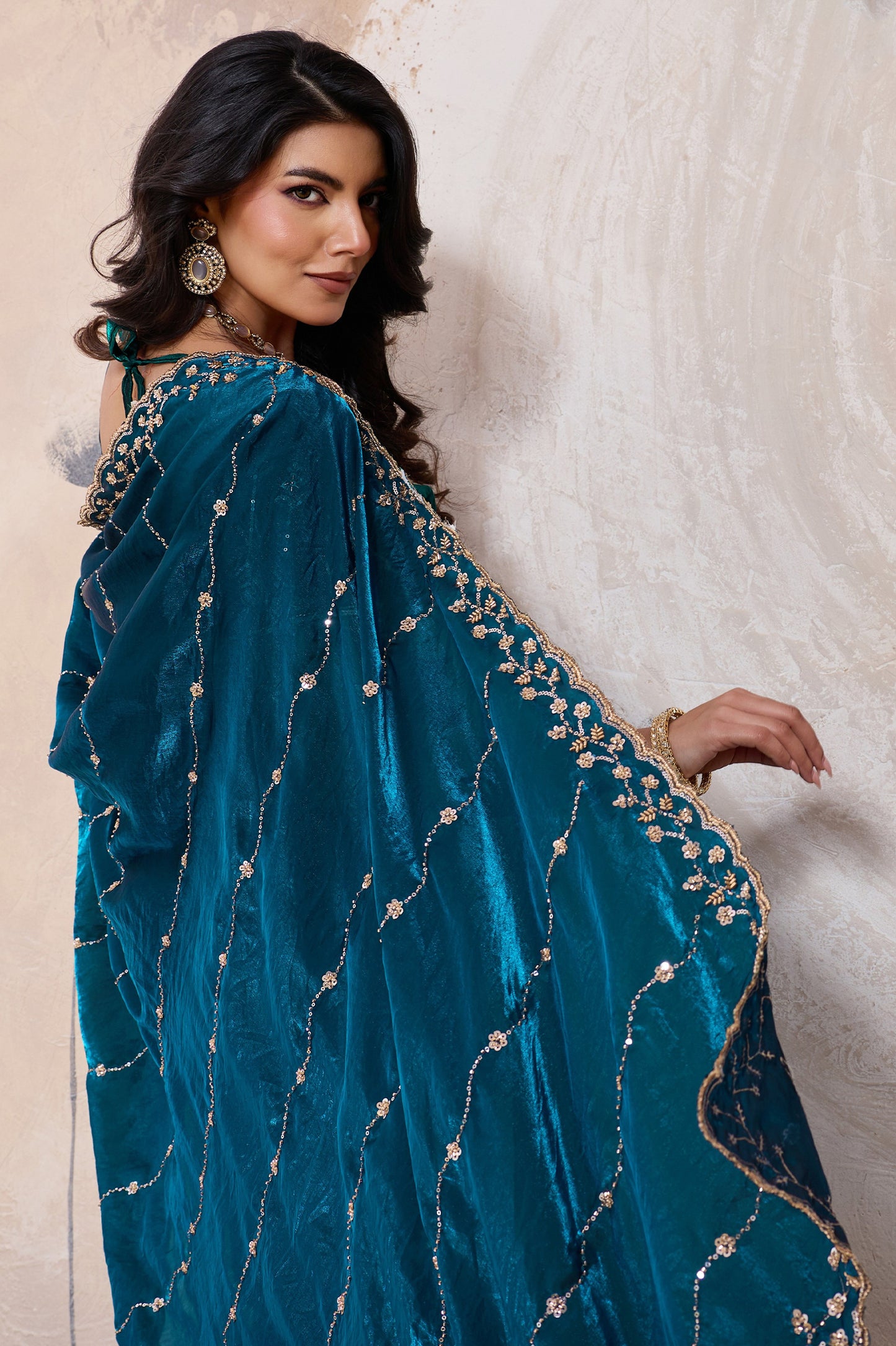 Rama Blue Embroidered Satin Saree-SAR11787_2_SareeButa.com