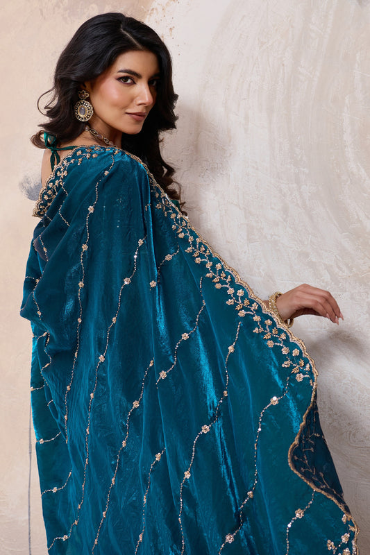 Rama Blue Embroidered Satin Saree-SAR11787_2_SareeButa.com