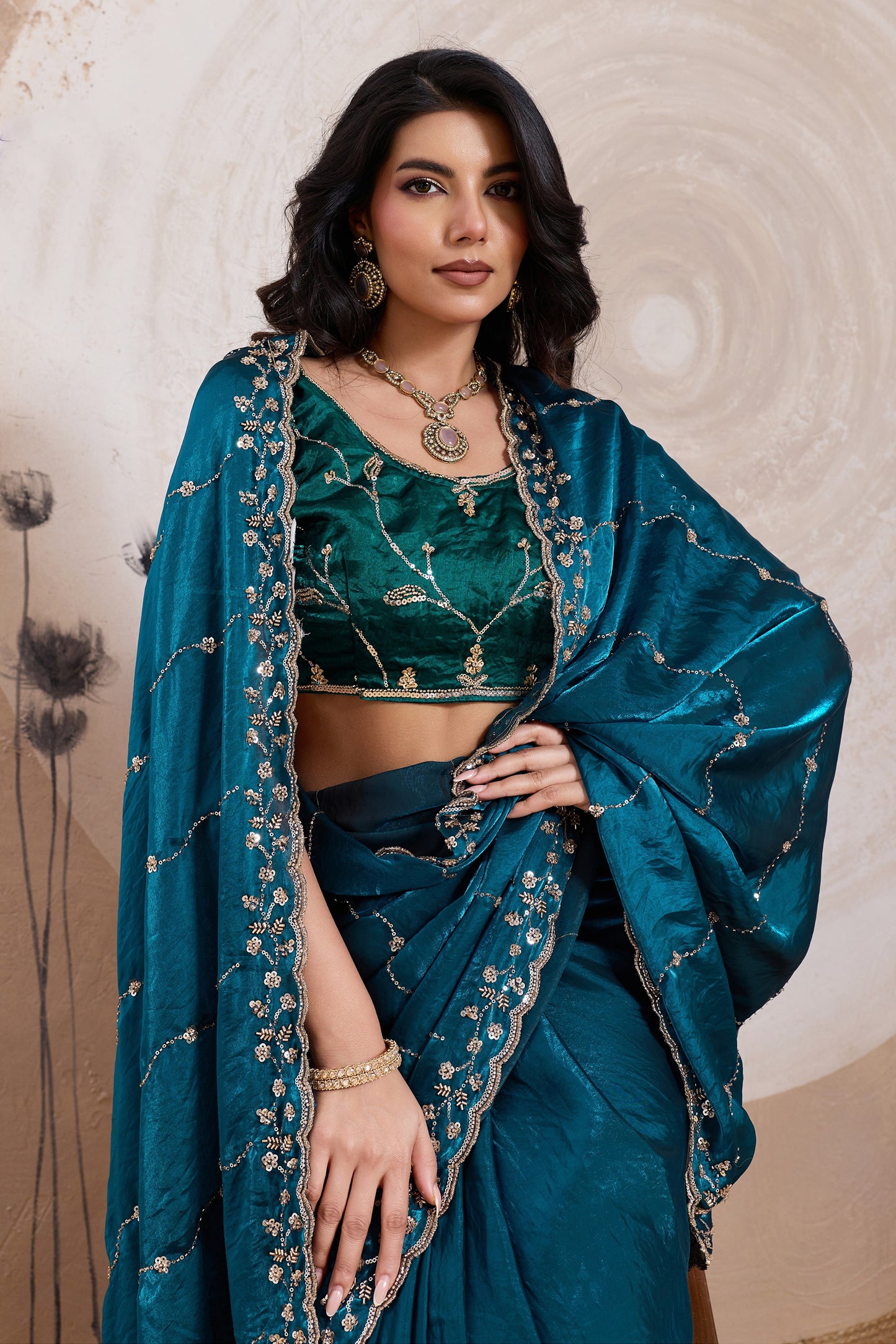 Rama Blue Embroidered Satin Saree-SAR11787_3_SareeButa.com