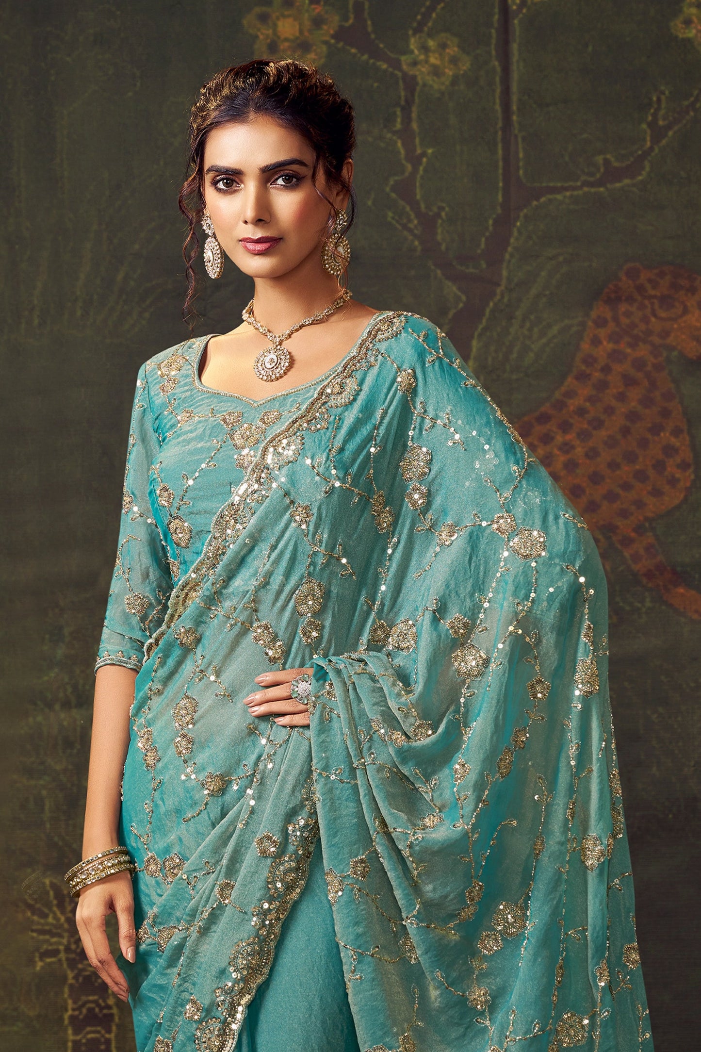 Rama Blue Embroidered Tissue Saree-SAR11173_3_SareeButa.com