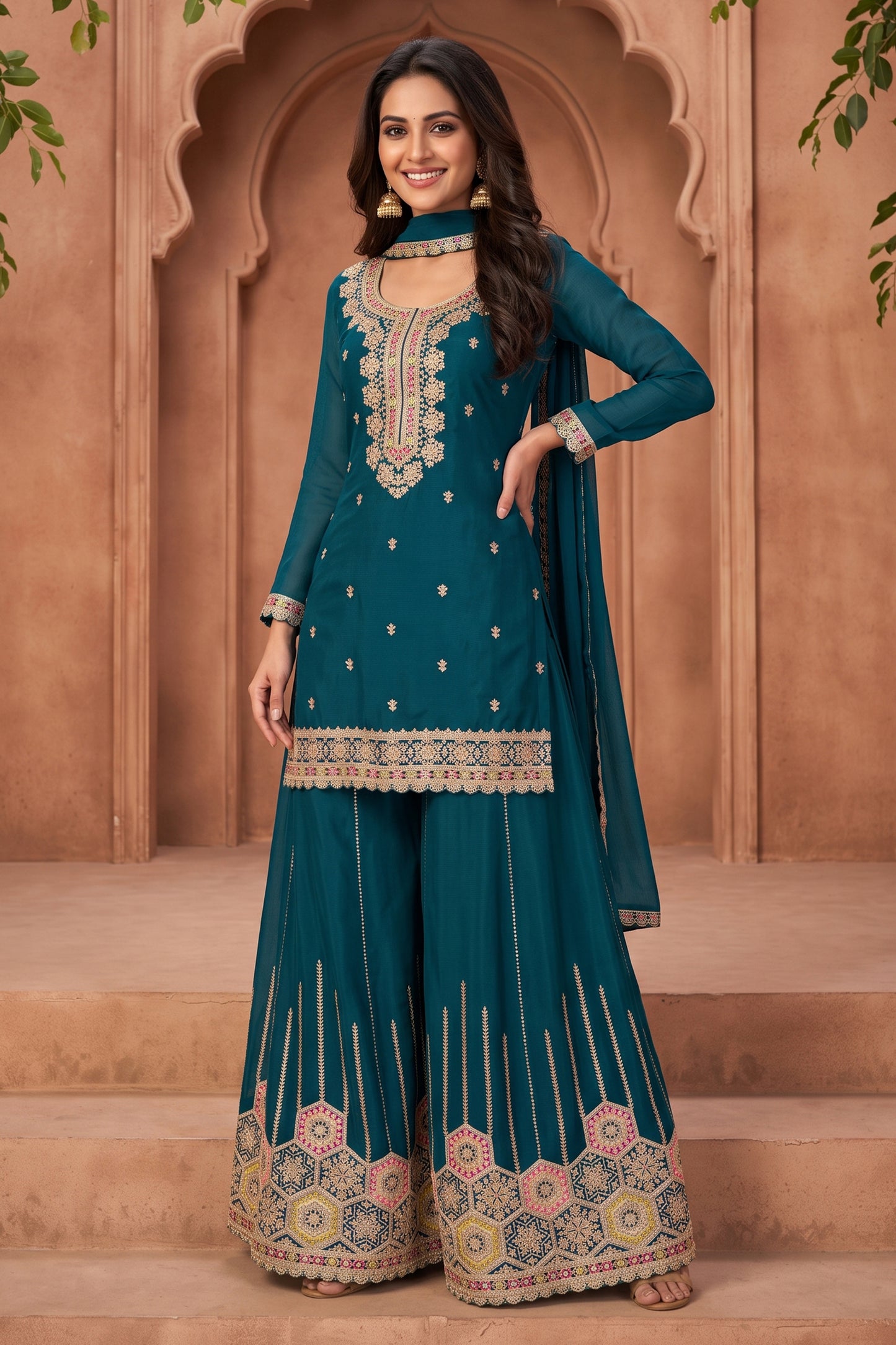 Rama Blue Readymade Embroidered Chinon Suit-SAR13037_1_SareeButa.com