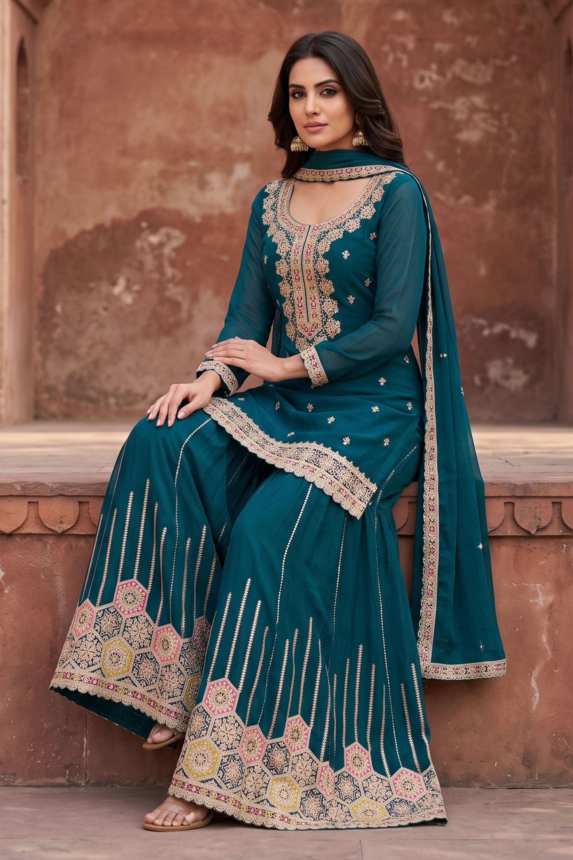 Rama Blue Readymade Embroidered Chinon Suit-SAR13037_2_SareeButa.com