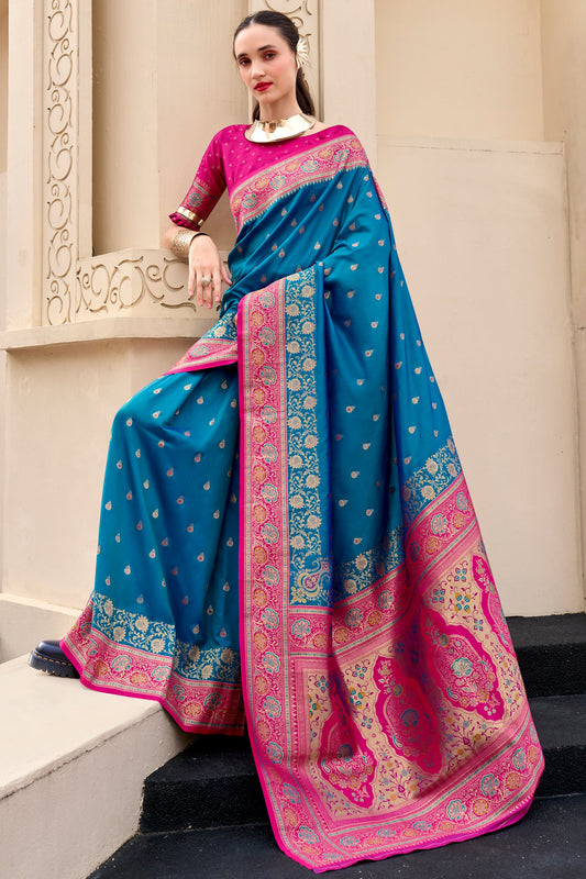 Rama Blue Woven Banarasi Saree-ZB134705_1_SareeButa.com