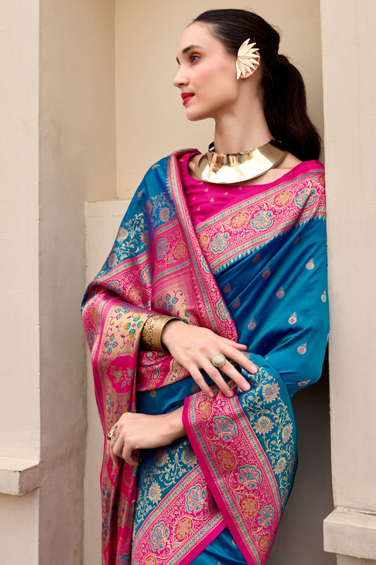 Rama Blue Woven Banarasi Saree-ZB134705_2_SareeButa.com
