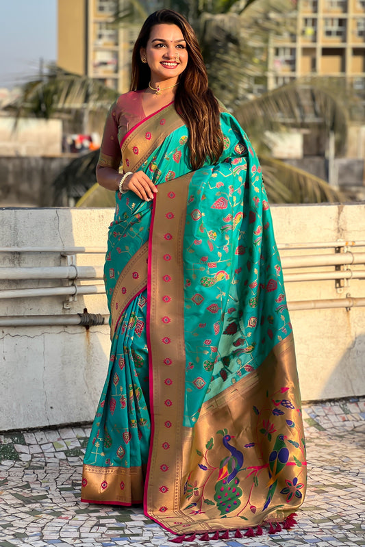 Rama Blue Woven Paithani Silk Saree-ZB134836_1_SareeButa.com