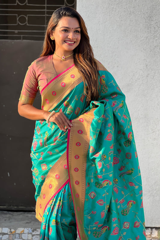 Rama Blue Woven Paithani Silk Saree-ZB134836_2_SareeButa.com