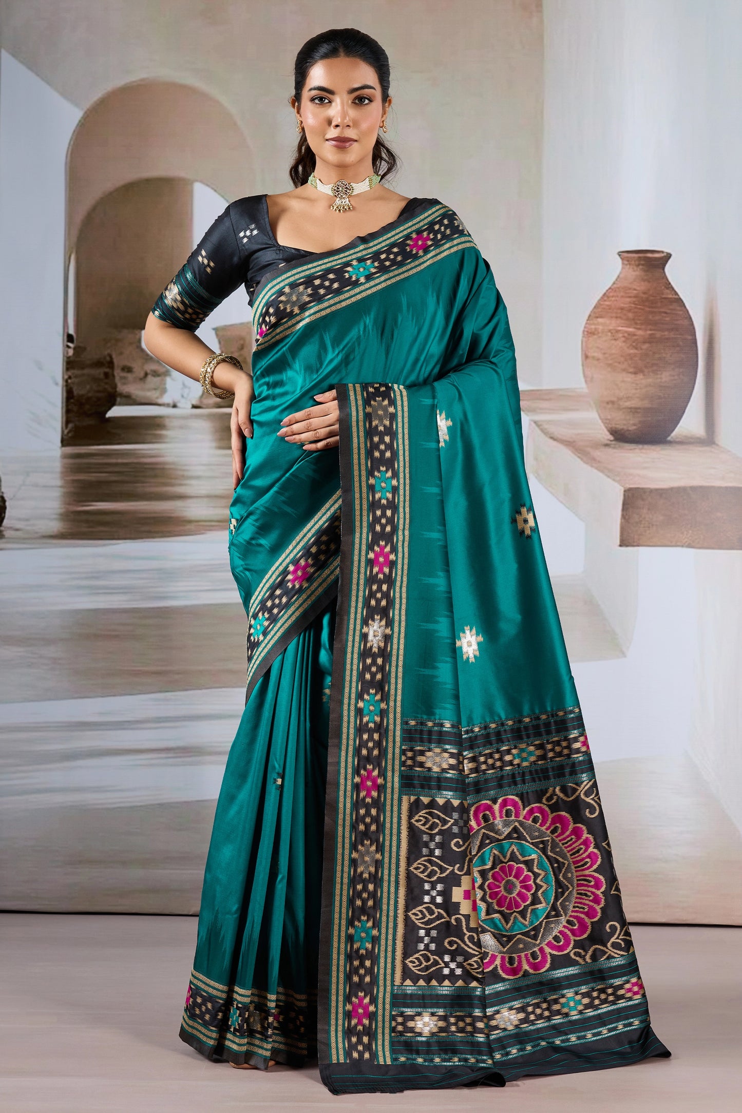 Rama Blue Woven Patola Silk Saree-SAR12419_1_SareeButa.com
