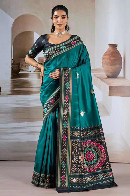 Rama Blue Woven Patola Silk Saree-SAR12419_1_SareeButa.com