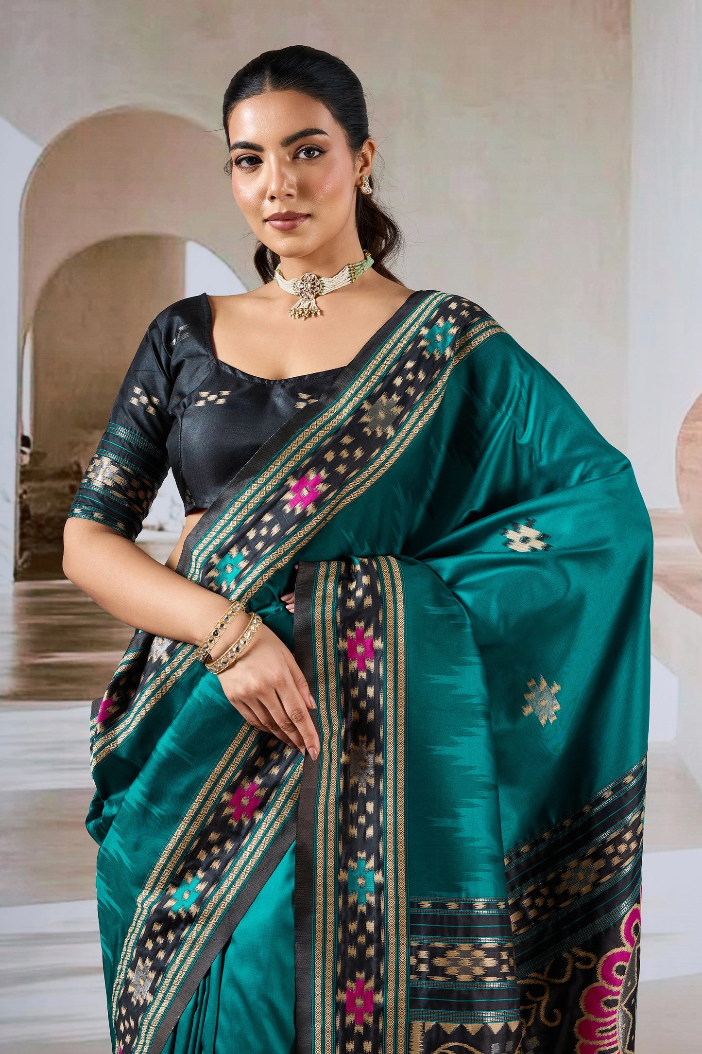 Rama Blue Woven Patola Silk Saree-SAR12419_2_SareeButa.com