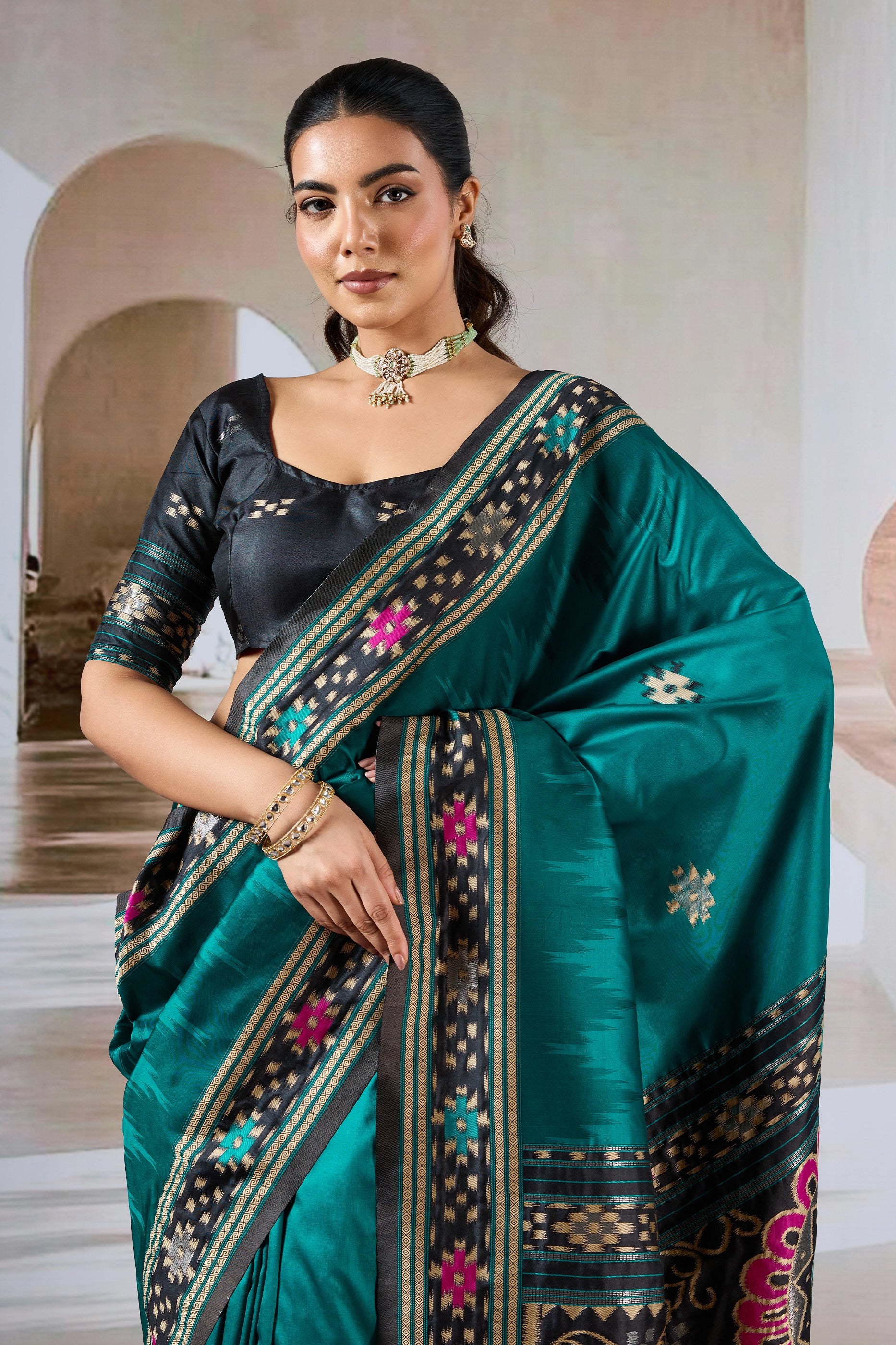 Rama Blue Woven Patola Silk Saree-SAR12419_2_SareeButa.com
