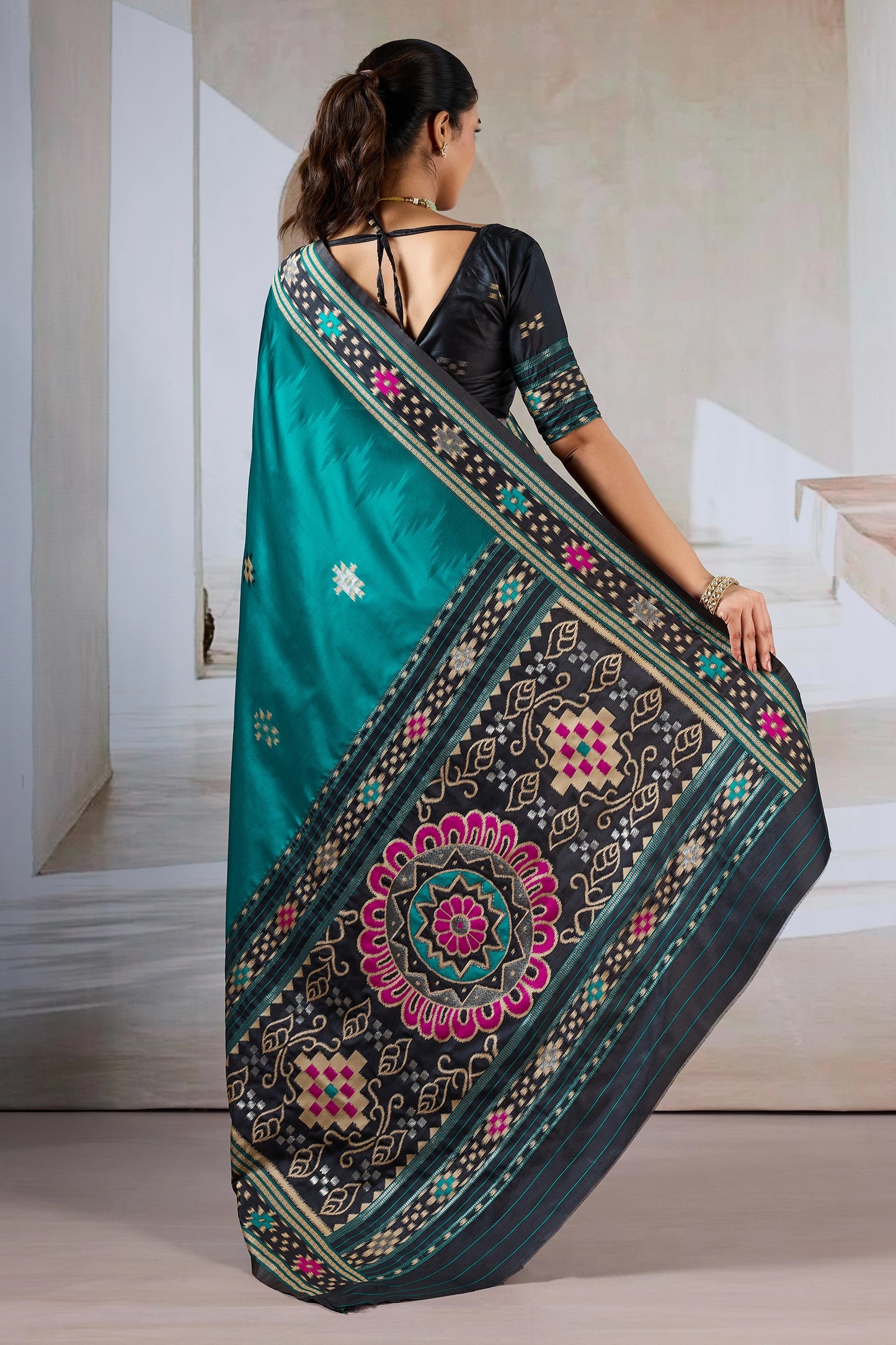 Rama Blue Woven Patola Silk Saree-SAR12419_3_SareeButa.com