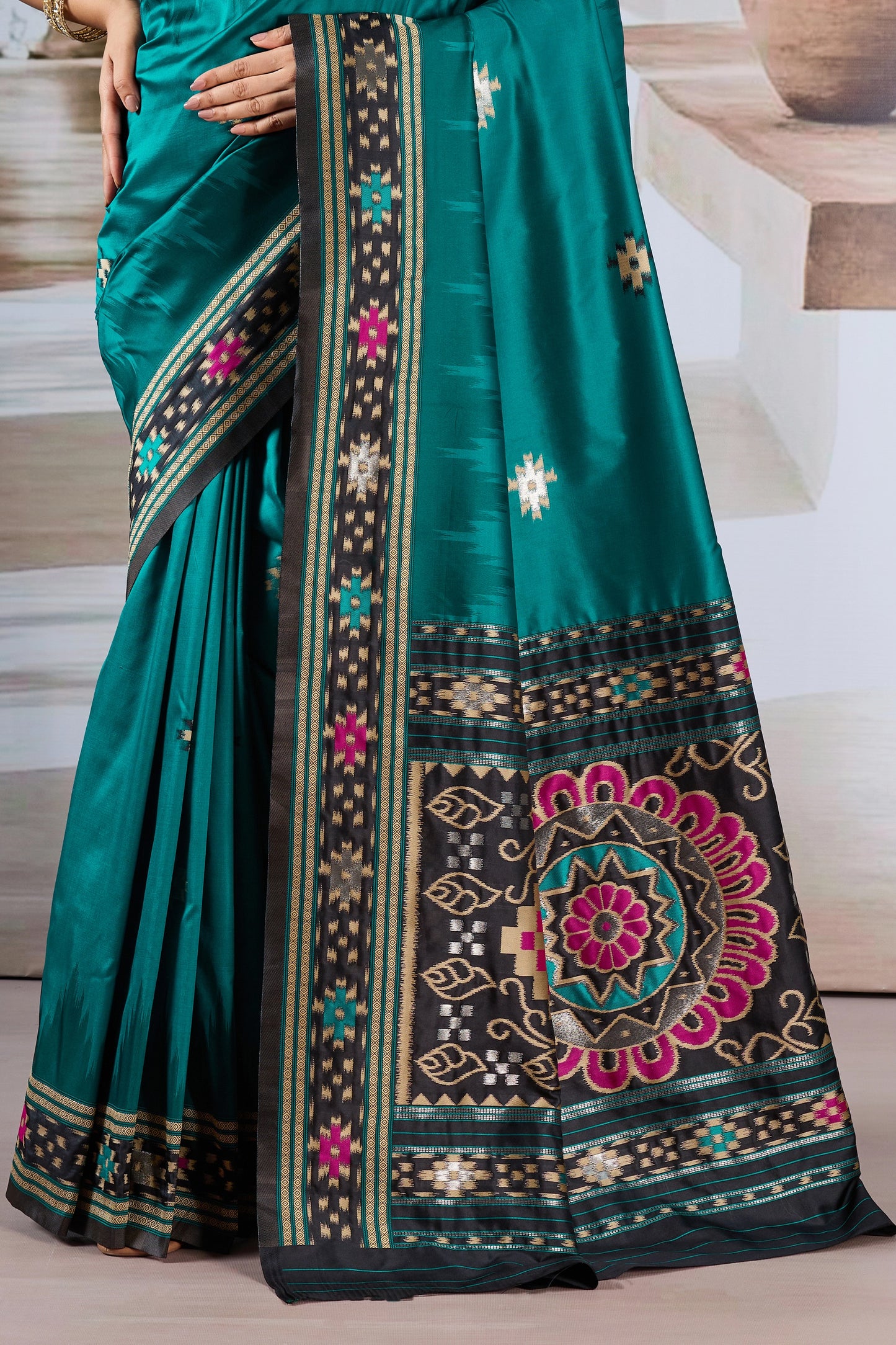 Rama Blue Woven Patola Silk Saree-SAR12419_5_SareeButa.com