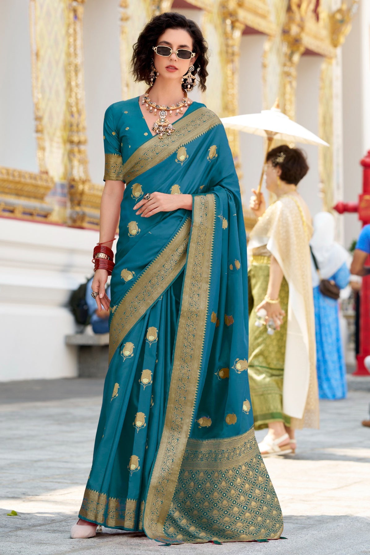 Rama Blue Woven Satin Silk Saree-ZB134722_1_SareeButa.com