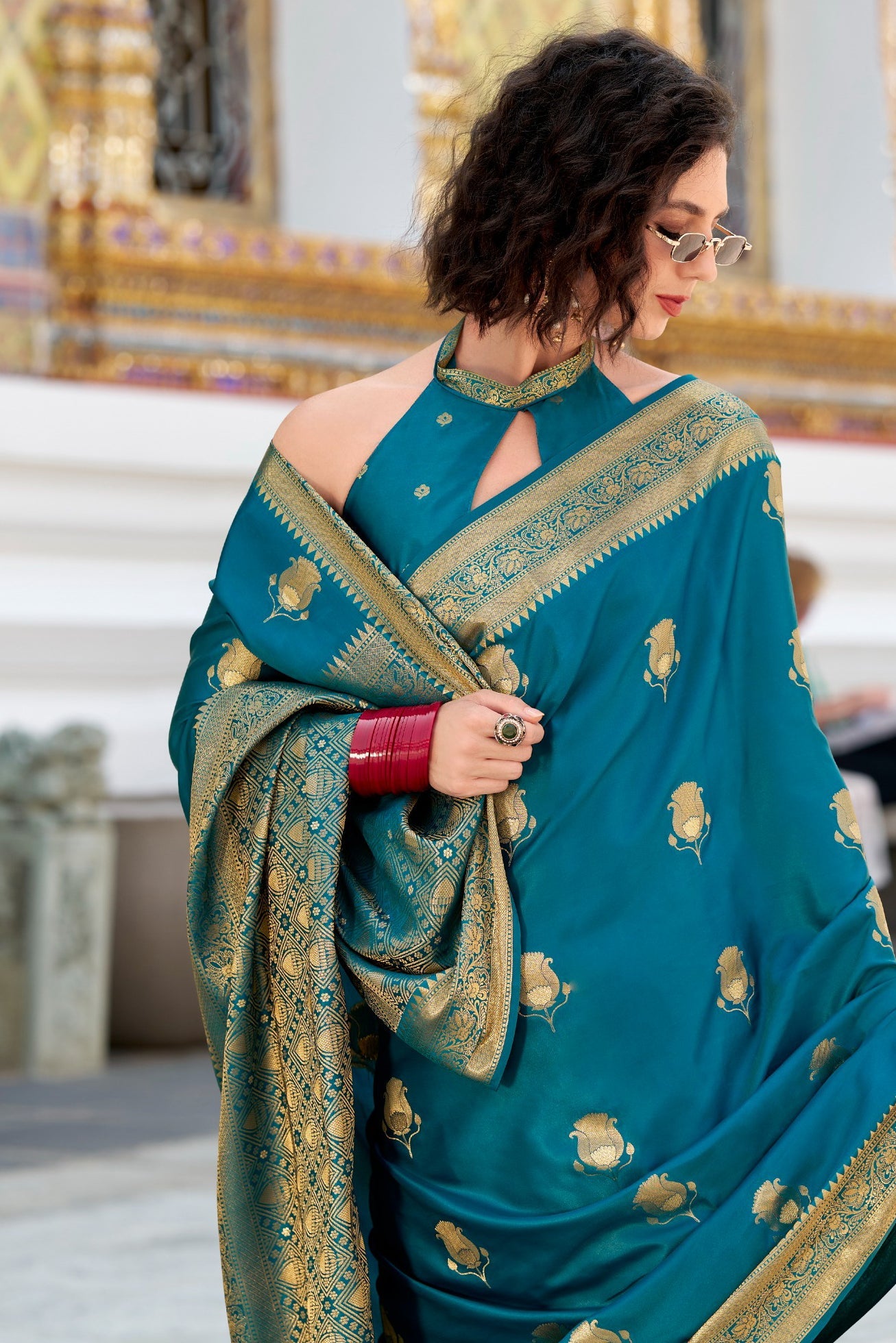 Rama Blue Woven Satin Silk Saree-ZB134722_2_SareeButa.com