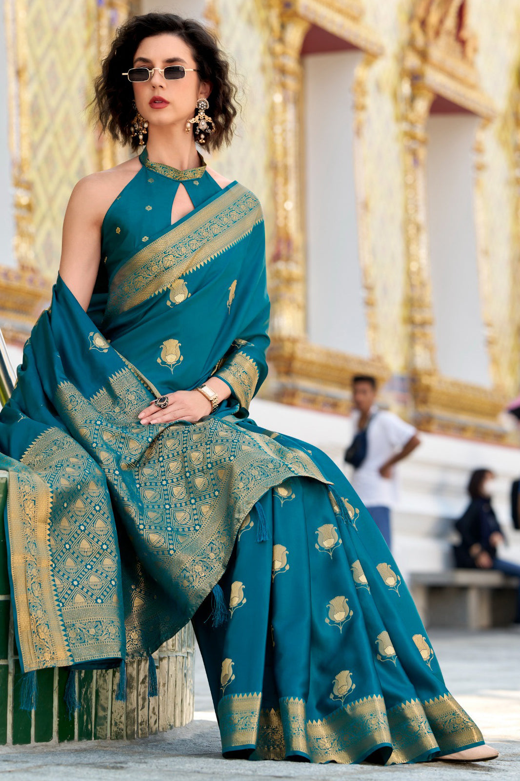 Rama Blue Woven Satin Silk Saree-ZB134722_3_SareeButa.com
