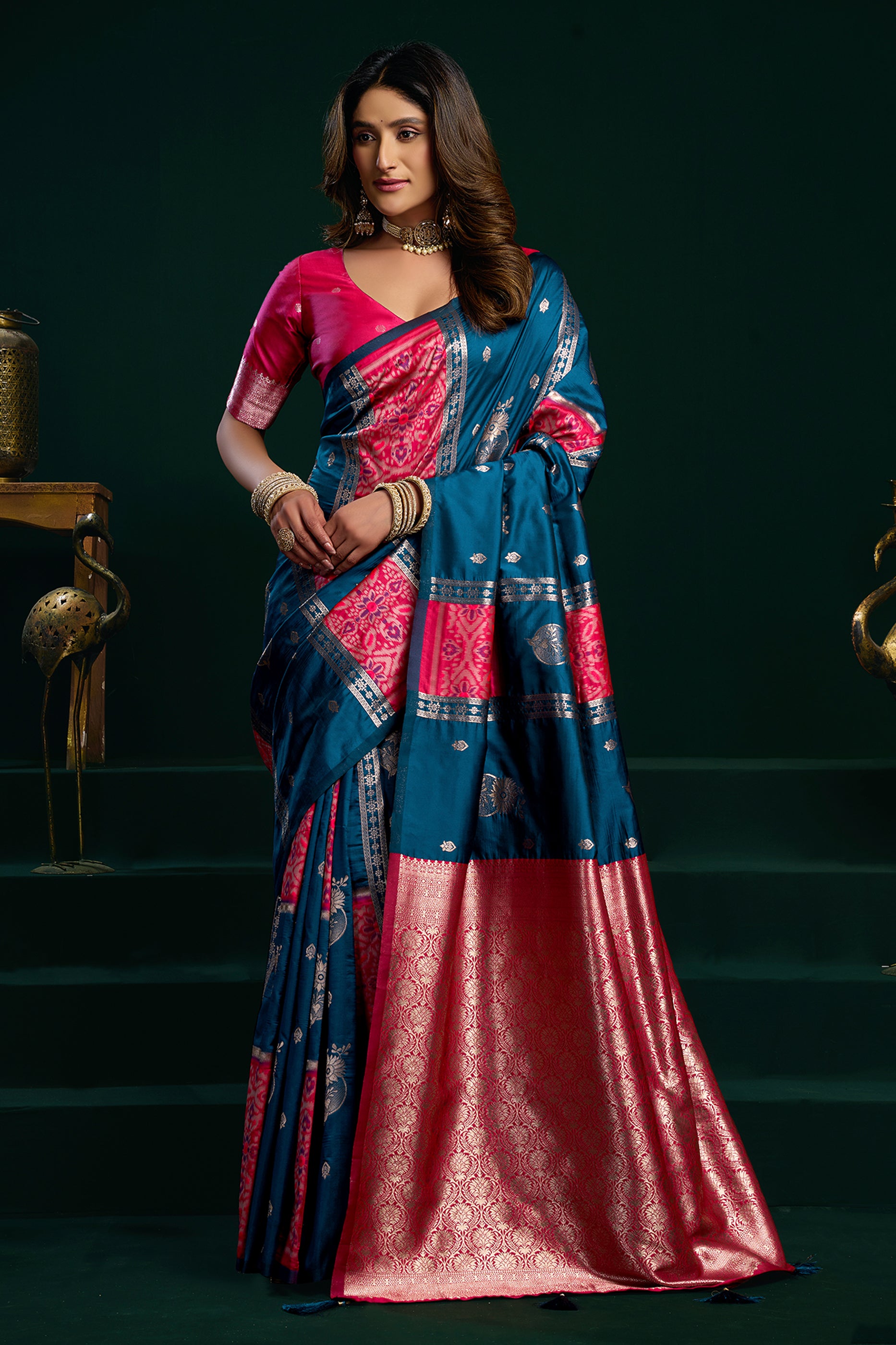 Rama Blue Woven Silk Saree-SAR12706_1_SareeButa.com