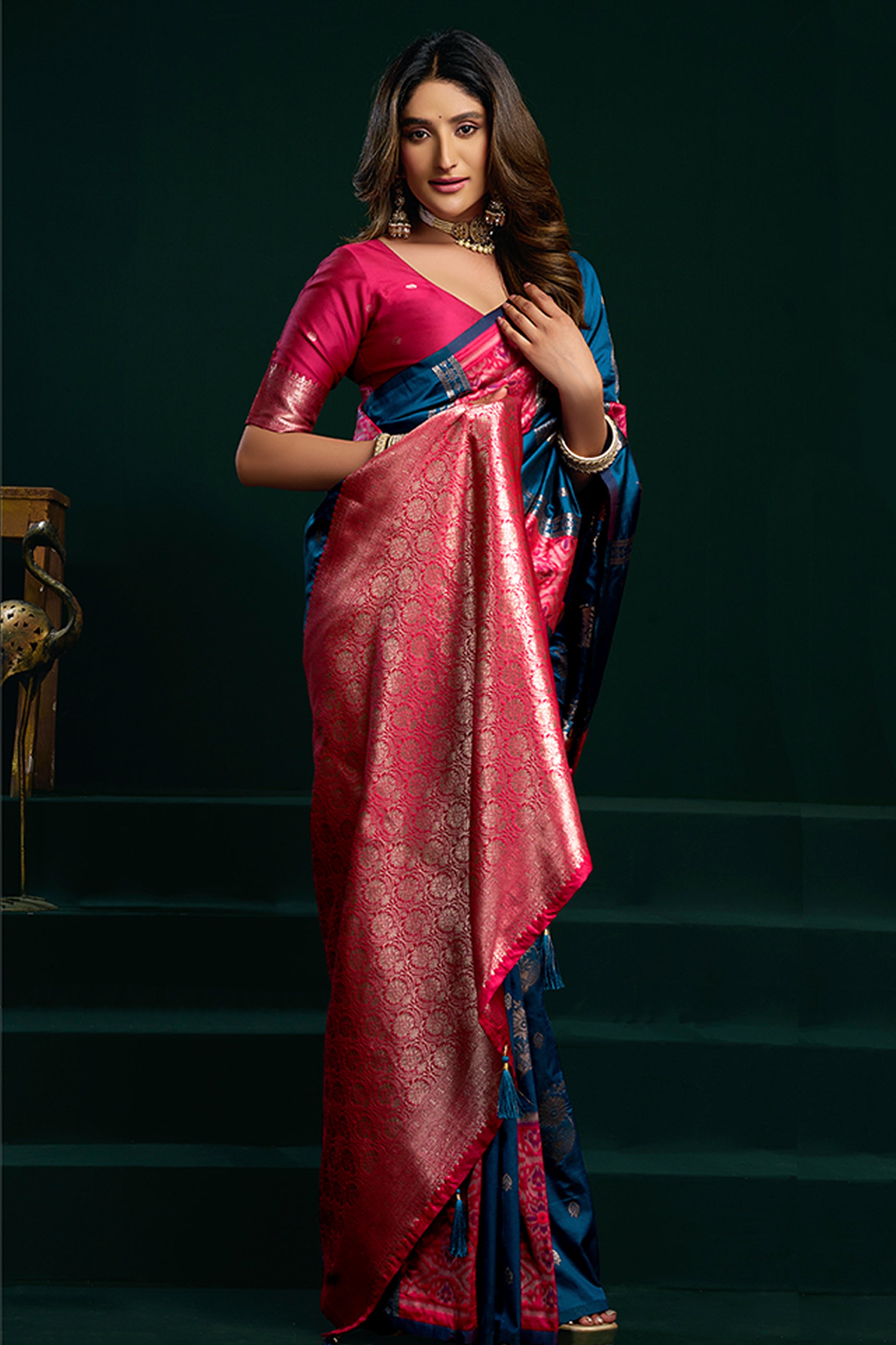 Rama Blue Woven Silk Saree-SAR12706_3_SareeButa.com
