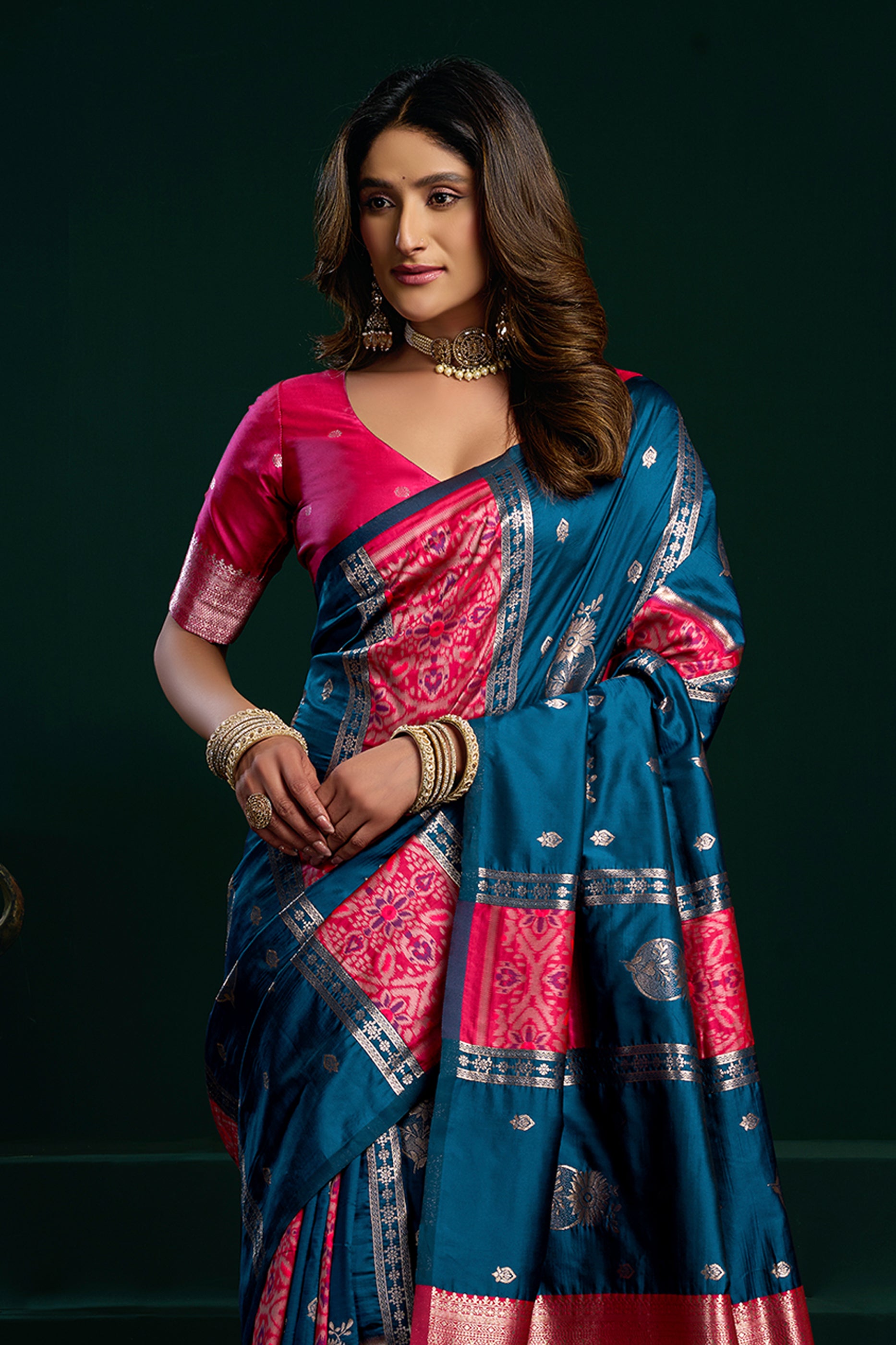 Rama Blue Woven Silk Saree-SAR12706_4_SareeButa.com