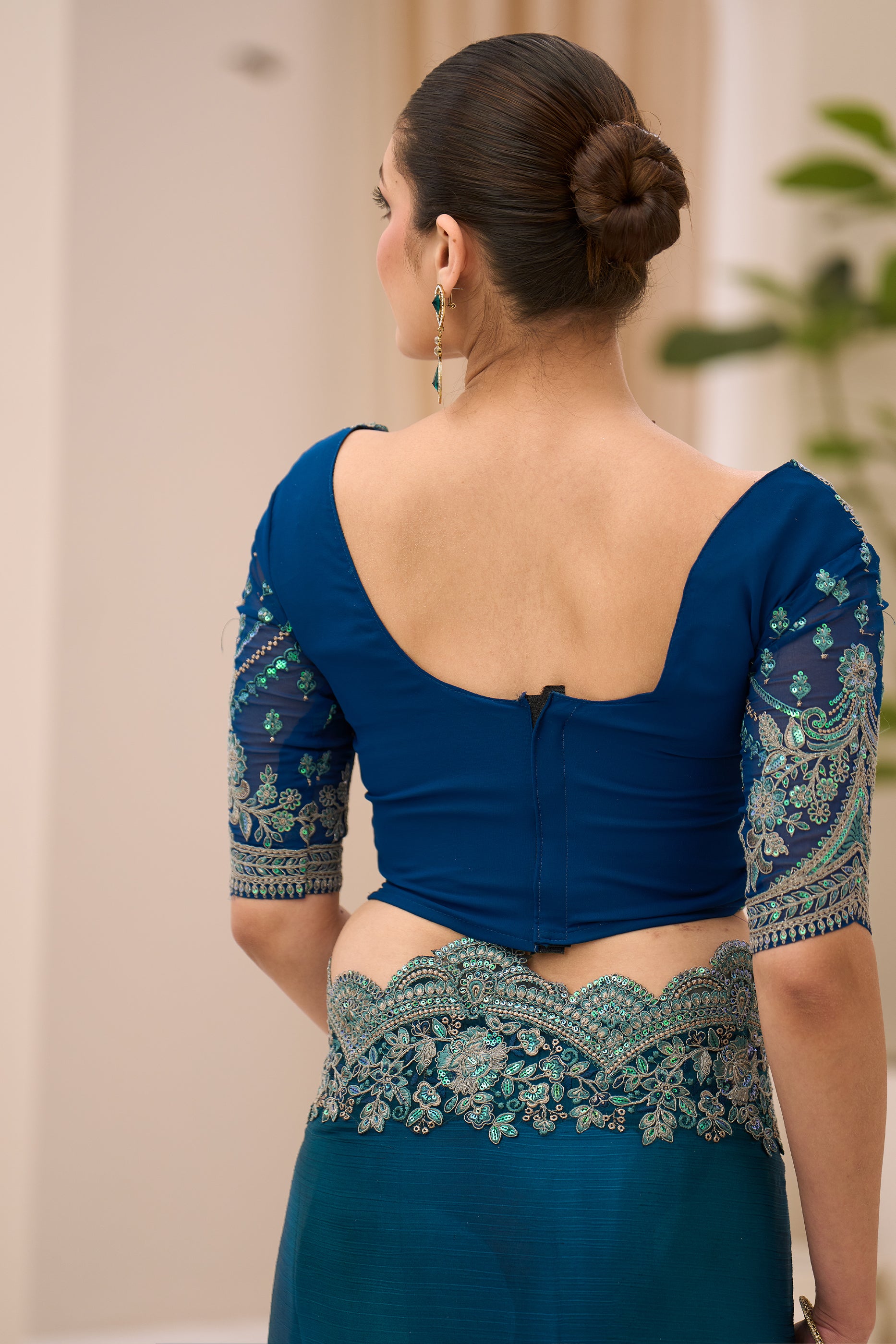 Rama Green Embroidered Satin Chiffon Saree-SAR12435_4_SareeButa.com