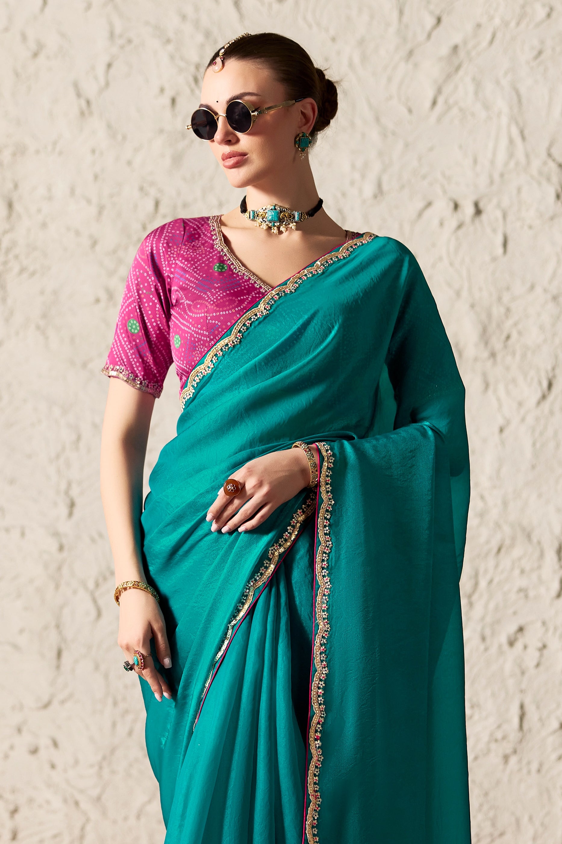 Rama Green Embroidered Tissue Organza Saree-SAR12784_3_SareeButa.com